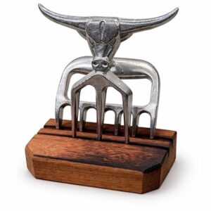 Kit Garra De Urso e Tridente Alumínio com Base de Madeira Rústica