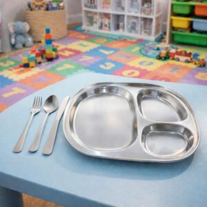 Kit Prato Com Divisórias e Talheres Inox Infantil e Bebê