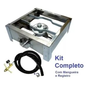 Fogão Fogareiro Portátil 1 Boca Inox com Kit Gás De Beira De Rio