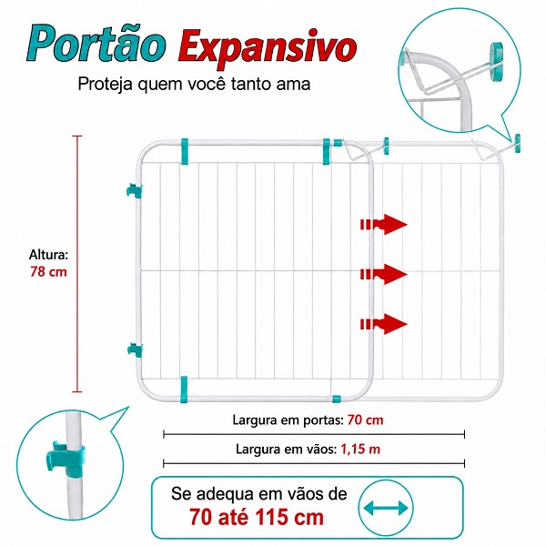 Portão Expansivo Grade de Proteção Pet Ou Criança 70 A 115cm - Imagem 4