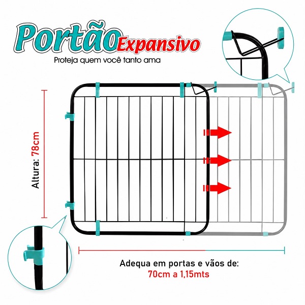 Portão Expansivo Grade de Proteção Pet Ou Criança 70 A 115cm - Imagem 2